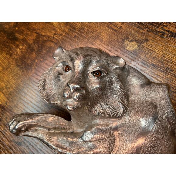 1991 Rare Christopher Ross Sterling Silver Plated Tiger Glass Eyes Belt Buckle main image 5